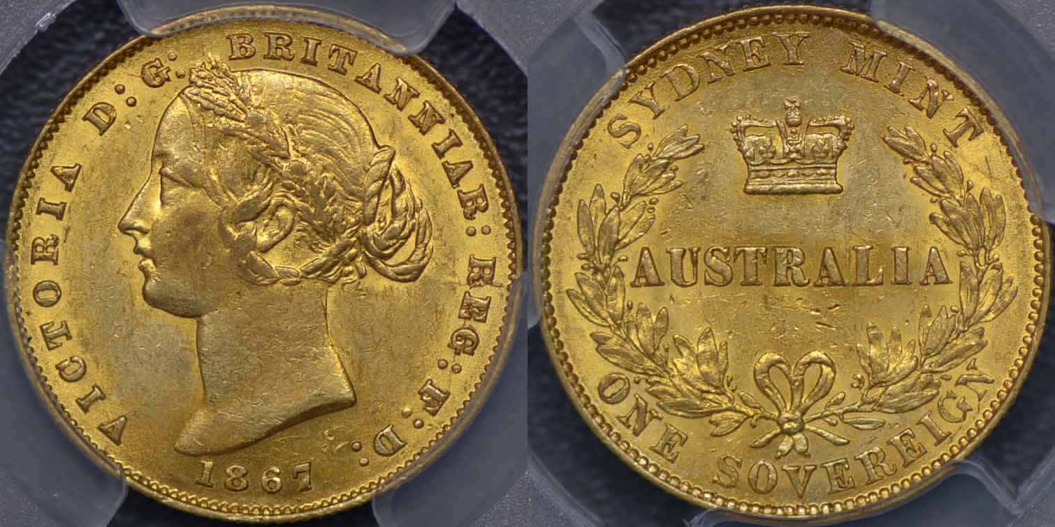 オーストラリア、1870年シドニー造幣局ソブリン金貨、PCGS XF45