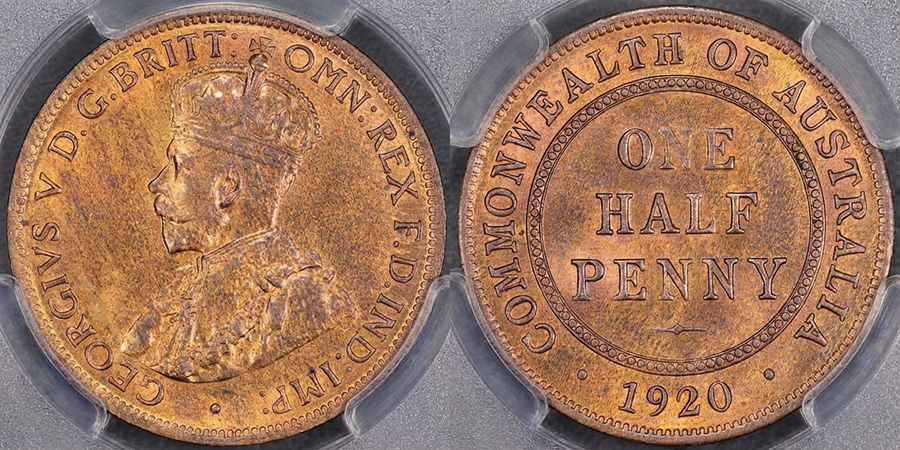 オーストラリア、1920年ハーフペニー、PCGS MS64RB - Drake Sterling