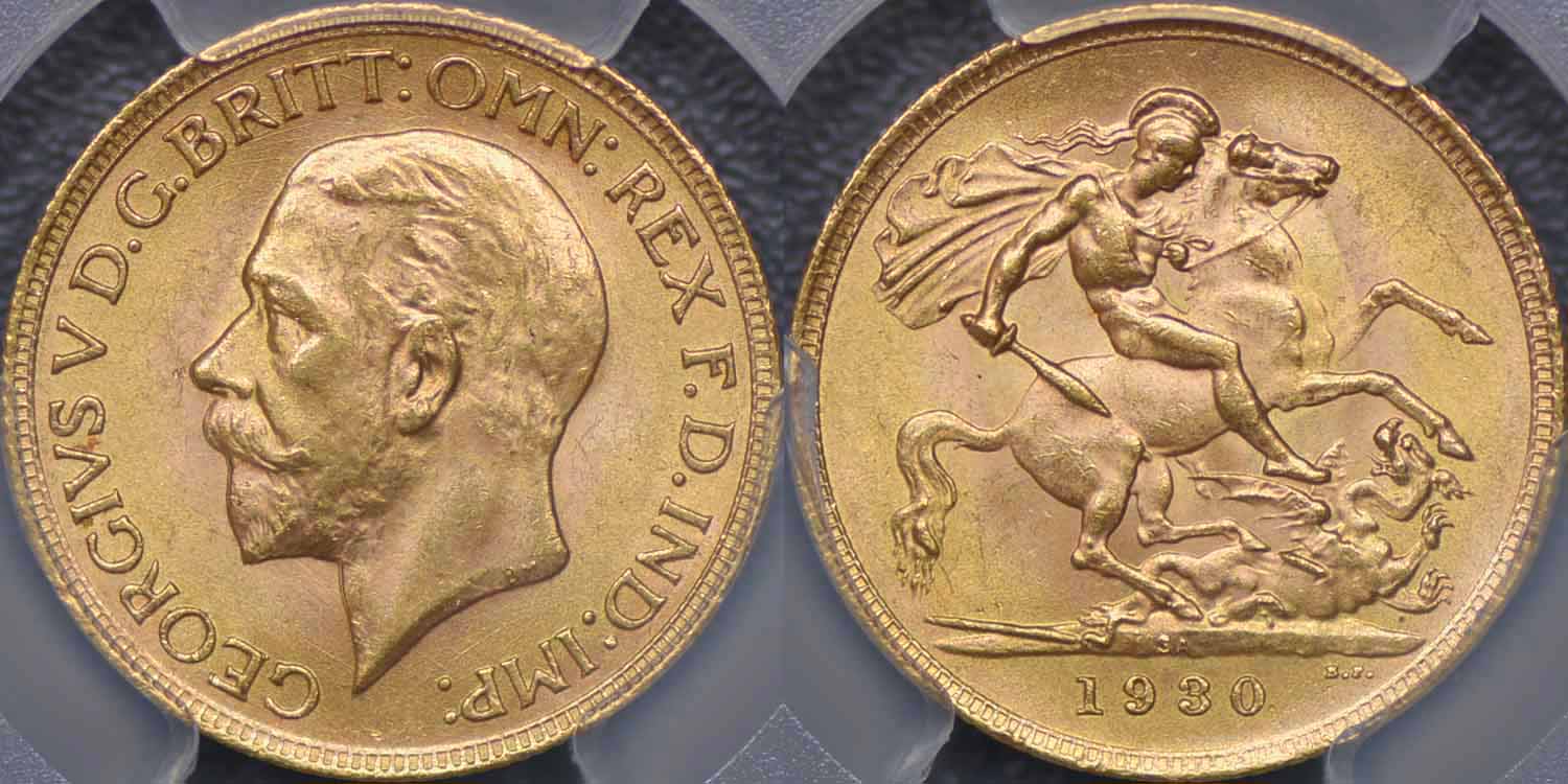 南アフリカ、1930年プレトリアソブリン金貨、PCGS MS63 - Drake Sterling