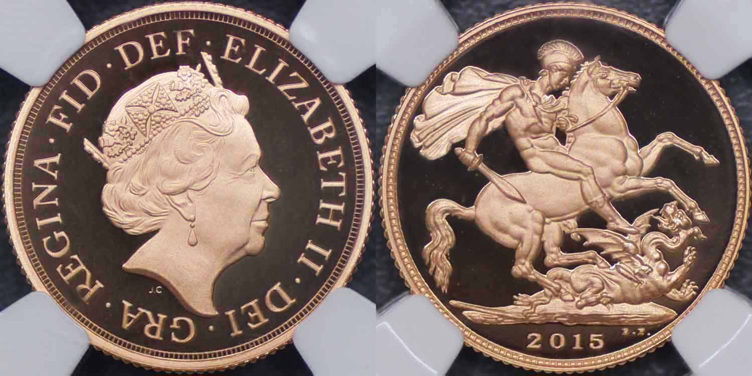☆最高鑑定☆2015年 1ソブリン金貨 NGC PF 70 UC イギリス、2015年プルーフソブリン金貨、J.クラークの肖像入り、NGC