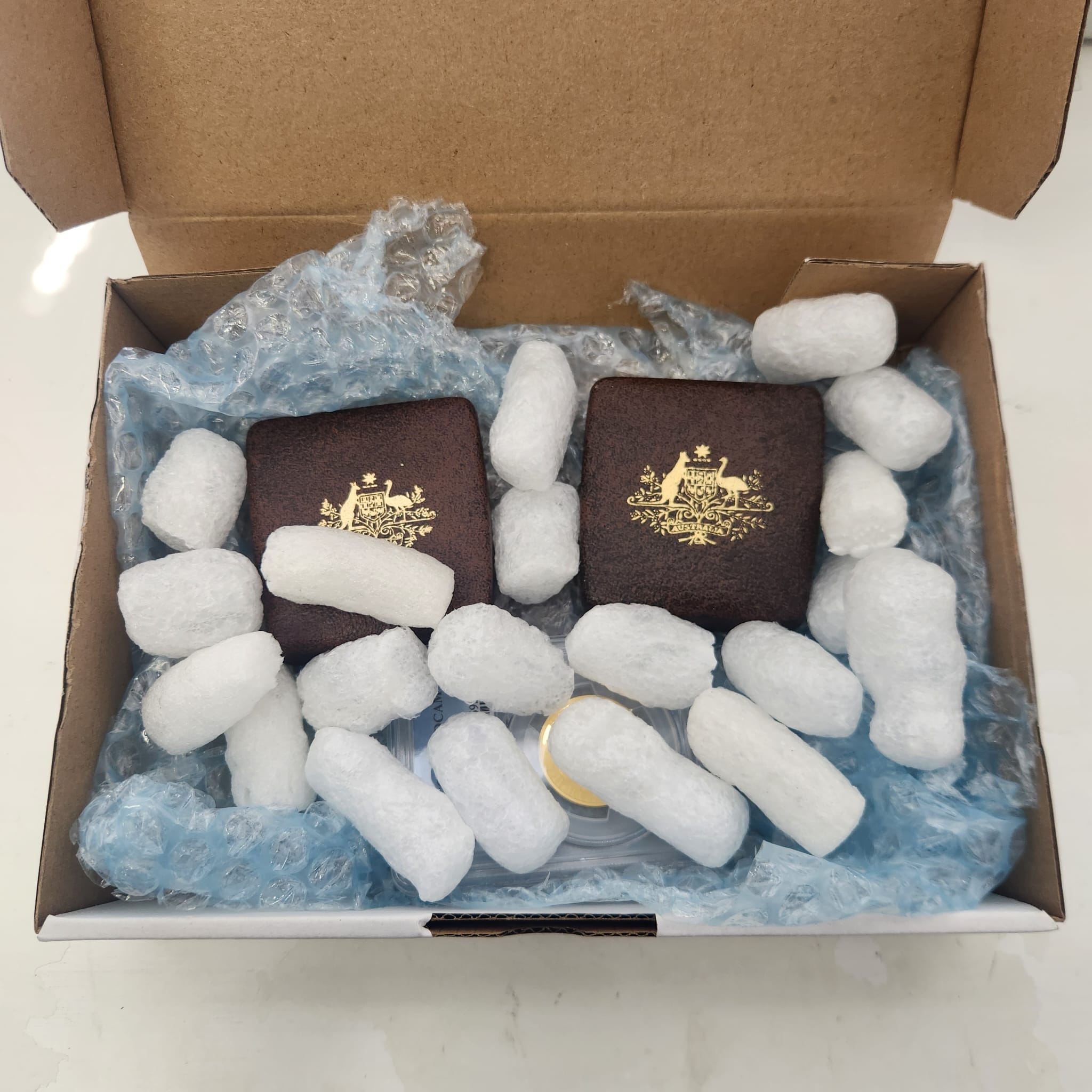 coins in packing box