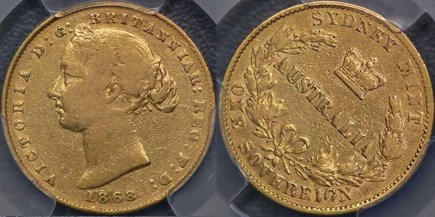 Australia, 1868 Sydney Mint Sovereign, PCGS Details - cleaned - Drake ...